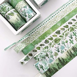 8 rollos de cinta washi verde, juego de cinta adhesiva floral de primavera decorativa para álbumes de recortes, niños, manualidades, envoltura de regalos, planificadores de regalo