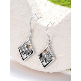 Qyvit Mountain Earrings 925 Sterling Silver Nature Mountain Mustard Seed Dangle Earrings Mustard Seed Nature Mountain Jewelry Hiking Gifts for Women