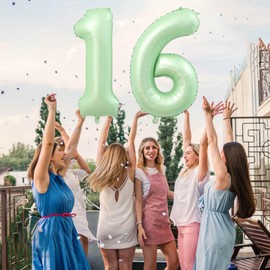 WEIKA 40 Inch Number 16 Balloons, Olive Green Giant Jumbo Helium Number 16 Foil Balloons for 16th 61th Birthday Party Anniversary Events Boys Girls Decorations Supplies