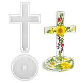 RESINWORLD 5'' Standing Cross Silicone Mold with Base, Crucifix Mold for Epoxy Resin