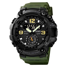 FANMIS Mens Analog Digital Dual Display Sports Watches Military Multifunctional 50M Waterproof LED Watch with Alarm Stopwatch Backlight 12H/24H Outdoor Running Swimming (Y Army Green)