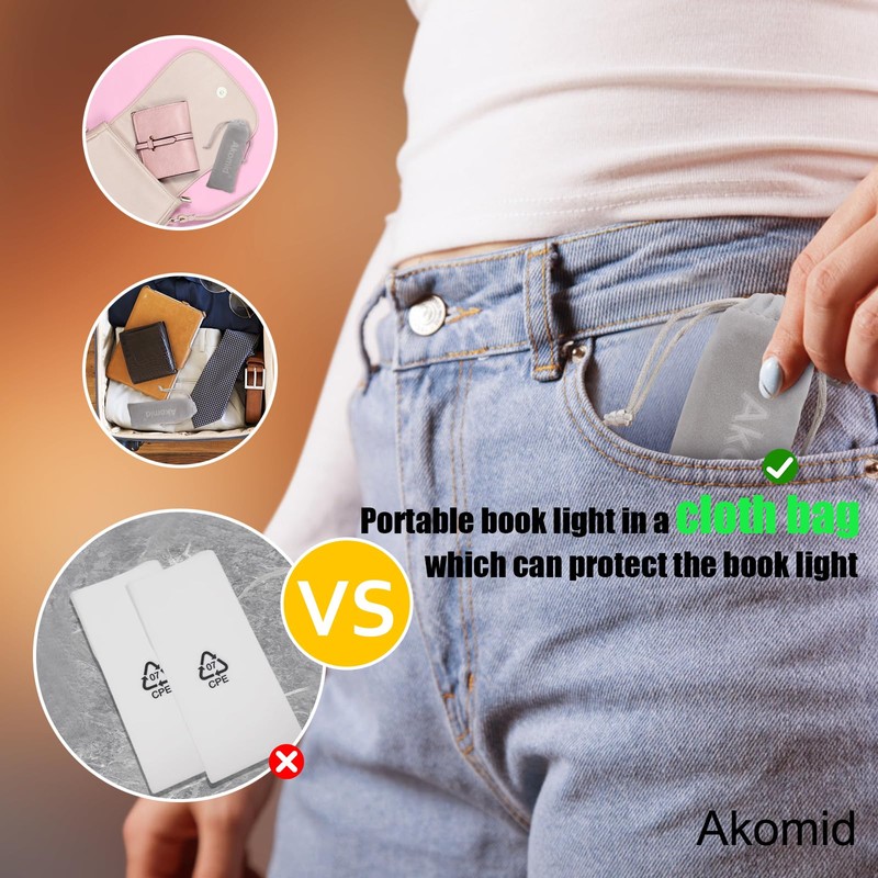 Akomid USB Rechargeable Book Light for Reading in Bed, 8