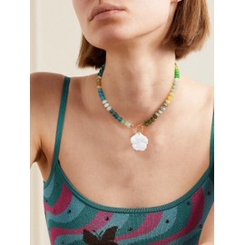 CONRAN KREMIX Rainbow Beaded Necklace for Women,Colourful Gemstone Stone Bead Flower Pendant Choker Necklaces Boho Surfer Beach Summer Jewelry