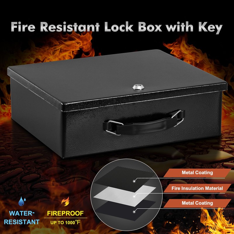 KYODOLED Fireproof Document Box with Key Lock, Large Safe Storage