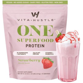 VitaHustle All-in-One Nutrition Shake, Strawberry - Plant Based Protein Powder by Kevin Hart – Vegan Meal Replacement Shake with KSM66 Ashwagandha & 86+ Superfoods - Organic Meal Replacement Powder