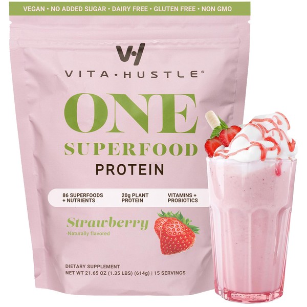 VitaHustle All-in-One Nutrition Shake, Strawberry - Plant Based Protein Powder