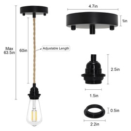 ASCMZOS Hemp Rope Pendant Light Kit, Boho Pendant Light Fixture UL Lamp Holder E26 Lamp Socket, Vintage Ceiling Lights Adjustable Hanging Lights Kit for Kitchen Farmhouse