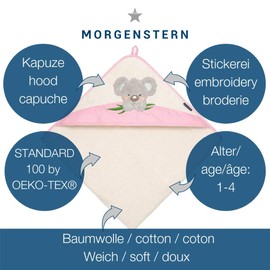 Morgenstern Children's Hooded Towel 100 x 100 cm Koala Pink