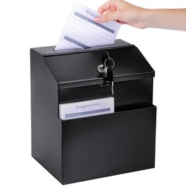 Suggestion Box with Slot and Lock & 50 Suggestion Sheets Wall Mounted Comment Ballot and Donation Box with Lock Steel Black