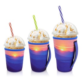 AJLTPA Iced Coffee Sleeve Insulator Sleeves for Cold Drinks Beverages, 3 Pack Reusable Neoprene Cup Sleeve with Handle for 16-32oz Coffee cups(Sun Rising)