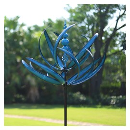 Cyan Oasis 91 inch Wind Spinners Outdoor - Extra Large Outdoor Metal Wind Sculptures Spinners with Stake, Windmills for The Yard Garden, Yard Art Garden Lawn Decor - Blue (27" W x 91" H)