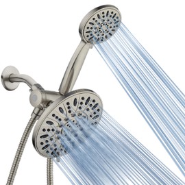 AquaDance 7" Premium High Pressure 3-Way Rainfall Combo with Stainless Steel Hose – Enjoy Luxurious 6-setting Rain Shower Head and Hand Held Shower Separately or Together – Brushed Nickel Finish