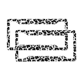 Leopard Print License Plate Frame for Women Black Gray Cheetah License Plate Frames Holder with Screws Aluminium Funny Car Accessories Decoration 12.3" x 6.3" Standard Vehicles 2 PCS