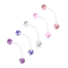 Forbidden Body Jewelry 1" 14G Flexible Bioflex Pregnancy Belly Ring with 6mm Glitter Balls, 1", Acrylic