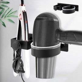 Restynic Stainless Steel Hair Dryer Organizer, No-Drill Wall Mount, Heat-Dissipating Design, Perfect for Curling Wands and Flat Irons (Black)