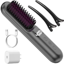 Cordless Hair Straightener Brush Electric Hair Straightening Comb Rechargeable 10000mAh Battery Powered Portable Hair Straightener Ionic Thermal Wireless Hot Hair Brush Heat Comb (Grey)