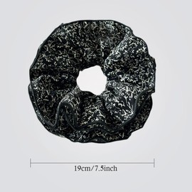 2 Piece Women's Large Floral Scrunchies for Oversized Lace Hair, Big Satin Silk Lace Hair Ties Elastic Hair Bands Ponytail Holders for Thin Thick Curly (Black White Floral)