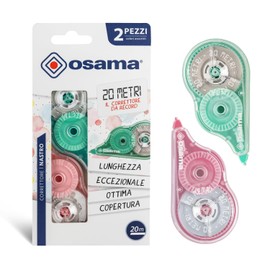 OSAMA - Tape Box 2 Pieces 20 Metres - Correction Tape Ideal for Stationery, Office and University, Sliding and Opaque, Pastel Colours