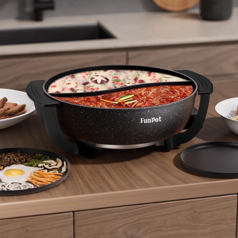 6L Dual-Sided Electric Hot Pot with Cool-Touch Handles, 1100W Adjustable