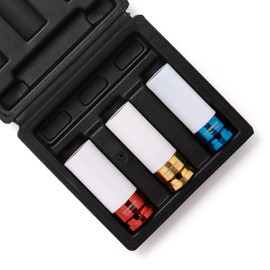 CASOMAN 1/2 Inch Drive Wheel Protector Impact Socket, 1/2 Inch Thin Wall Deep Impact Socket Set Plastic Sleeve Lug Nut, 3 Pieces Set, 6 Point, Metric,CR-MO,17 mm, 19 mm, 21 mm