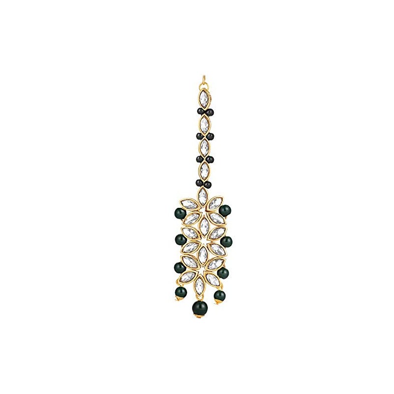 Aheli Pearl Crystal Floral Pendiente Maang Tikka Set para mujer