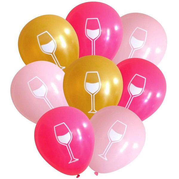 Wine Glass Balloons (16 pcs) by Nerdy Words (Pinks & Gold)