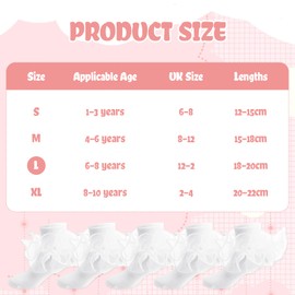 Soleeya 5 Pairs White Ruffle Ankle Frilly Socks Girls with Double Lace Trim 6-8 Years, Breathable Cotton Frilly Ballet Ruffle Princess Socks Girls Kids for School Home Everyday Wear