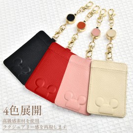 akoyo Women's Genuine Leather Pass Case, With Reel, pink (peach pink)