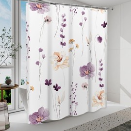 WITHLOC Shower Curtain Watercolor Flower Shower Curtain Sets - Spring Plum Floral Plant Shower Curtains for Bathroom, Washable Modern Farmhouse Decor，72 x 84
