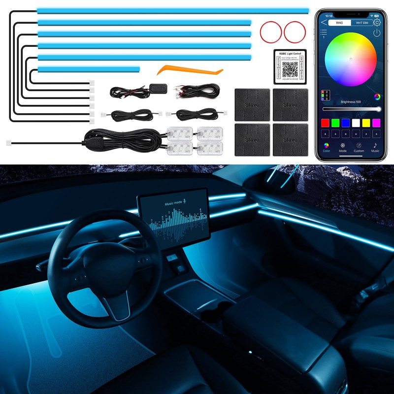Acrylic Interior Car LED Strip Light with Wireless APP, RGB