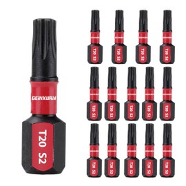 GEINXURN 15Pieces T20 1 In. Impact Tough Magnetic #20 Torx Head Power Bits, S2 Alloy Steel T20 Screwdriver Bits Set