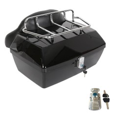 KUAFU Motorcycle Trunk Compatible with Harley Honda Yamaha Suzuki Cruiser Tail Box Luggage Black (w/Top Rack Backrest & Lock)