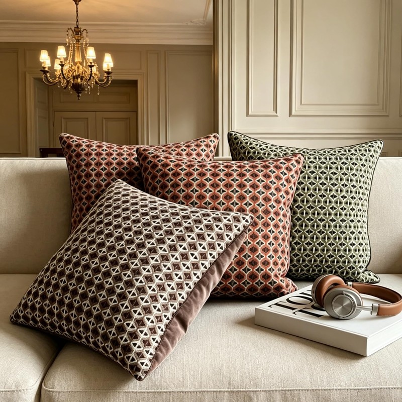 Qupace Set of 2 Brown Geometric Throw Pillow Covers 18x18