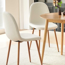 Homedot Dining Kitchen Chairs Set of 4, Modern Upholstered Living Room Chairs White Comfortable Teddy Fabric Bedroom Chairs, Space Saving Dining Side Chairs for Apartment, Restaurant