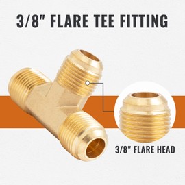 SUNGATOR 3/8 Inch Brass Flare Tee Fitting, 3/8" x 3/8" x 3/8" Male Flare Fittings, Propane Flare Tee Connector for Gas Line, Dryer, BBO, Gas Burner (2 Pcs)
