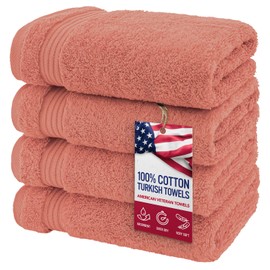 American Veteran Towel, Hand Towels for Bathroom Set of 4, 100% Cotton Turkish Hand Towel Sets Clearance Prime, Soft Drying Hand Face Towels, Coral Hand Towels