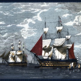 Concord Wallcoverings Wallpaper Border Nautical Pattern Ships Sea Clouds for Kid's Bedroom Playroom, Blue Gray Brown Burgundy, 15 Ft by 11.5 In GQ133B