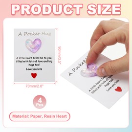 PATIKIL 4 Pack Pocket Hug Heart with Greeting Card, Pocket Hug Token Love Cards Cute A Little Resin Heart Shape Bulk for Friends Long Distance Relationship Gifts, White Purple