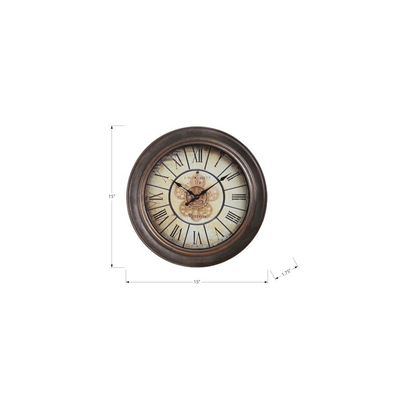 Monarch Specialties I 9081 Clocks, 15" Round, Wall Clock, Antique