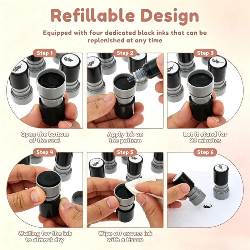 Cat Stamps, Self Inking Black Pattern Mini Kitten Decorative Set