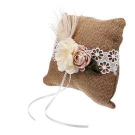 MERRYHAPY Wedding Ring Pillow Basket Decorative Bed Pillows Engagement Ring Pillows Decorative Rustic Throw Pillows Rustic Ring Burlap Ring Bearer Pillows Handle Linen Lace Bride