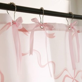 Luxape Luxape Bow Shower Curtain, Coquette Handcrafted Bow Tie Bath Curtain for Master Bathroom, Ruched Microfiber Bathroom Curtain with 12 Buttonholes, 72" W x 72" H (Coquette Pink)