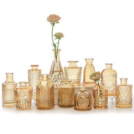 SUPMIND 12pcs Glass Bud Vase Set, Small Amber Flower Vases for Centerpieces in Bulk, Mini Vintage Vase for Wedding, Home,Table Decoration