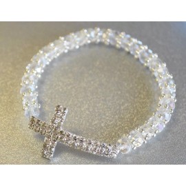 Bracelet BAPTISM BRACELET GIFT CLEAR GLASS SILVER CROSS RECUERDO BAUTIZO BODA XV
