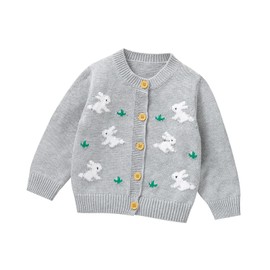 mimixiong Baby Sweater Cardigan Boy Jackets Long Sleeve Hooded Coats (UK, Age, 6 Months, 9 Months, Grey-Bunny)
