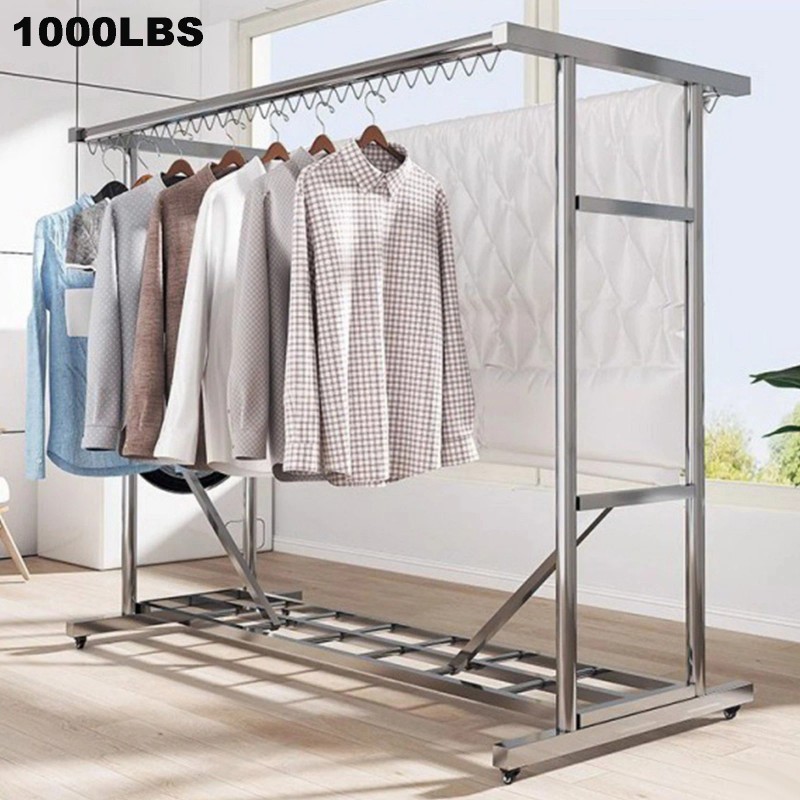 Heavy Duty Commercial Clothing Garment Rack Rolling Collapsible Hanger Chrome