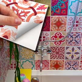 Walplus 72 x Moroccan Geometric Pattern and Mandalas Mixed Waterproof Tile Stickers for Kitchen and Bathroom (15cm x 15cm)