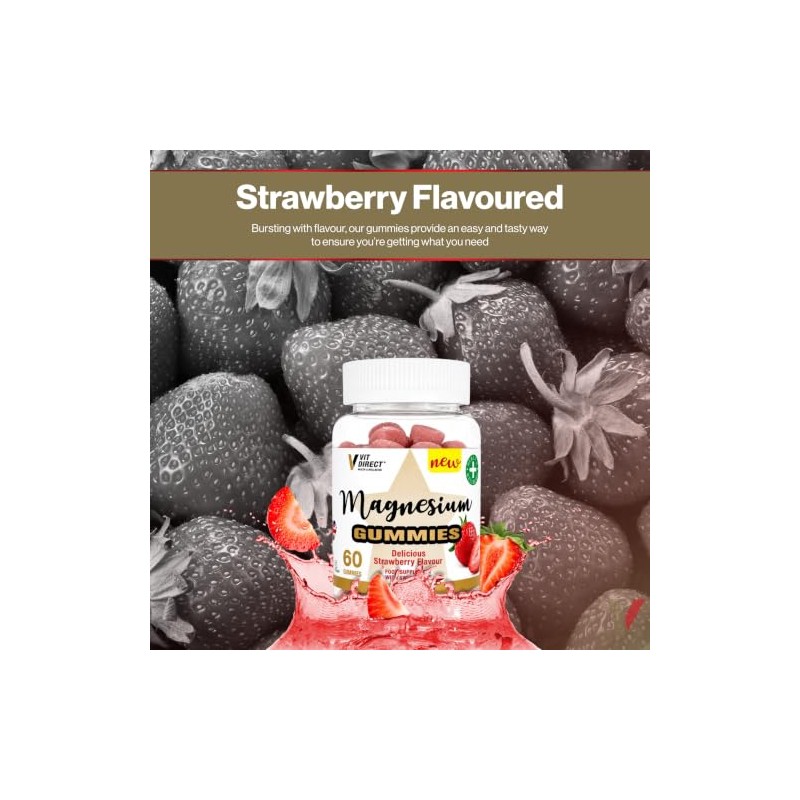 Magnesium Gummies - 60 Strawberry Flavoured Gummies - Supports Energy,
