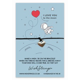 WishStrings, I Love You Moon - Couples Gift Bracelet – Beautiful String Bracelets with Tibetan Charm – Make a Wish Best Friend Bracelet – Hand Strung and Knotted Bracelet – Sentimental Jewellery