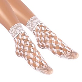 Lace Socks for Women | Crew Mid-Calf Socks with Lace Trim (US, Age, One Size, White Lace 2)